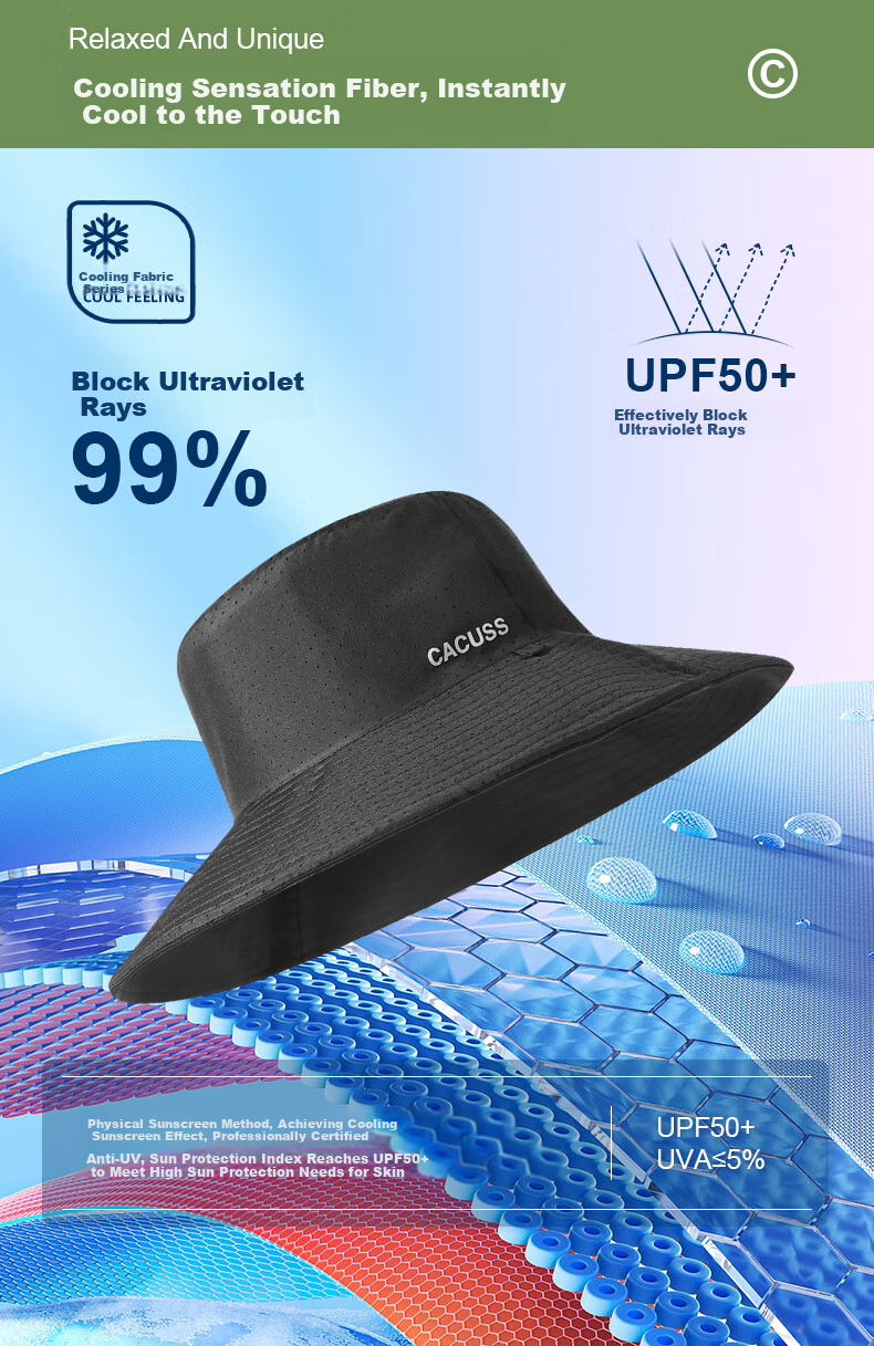 CACUSS Sun Protection Hat for Men, Wide Brim Sun Hat, Outdoor Fisherman Hat, Ice Silk Sun Hat, UV-Resistant Hat for Men, Black Large Size 2