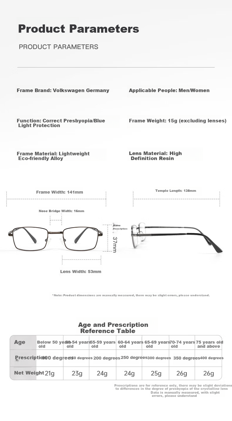 Volkswagen German, Unisex Folding Reading Glasses with Anti-Blue Light Lenses for Elderly, Model 620 Gun, -2.5 Diopters 2