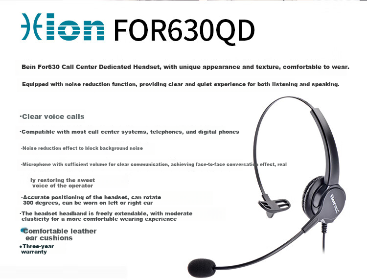 HION FOR630 Headset Single Ear Call Center Headphones Noise-Cancelling Headset for Operators Telephone Headset Customer Service Headset - Computer Dual Plug (B5) 2