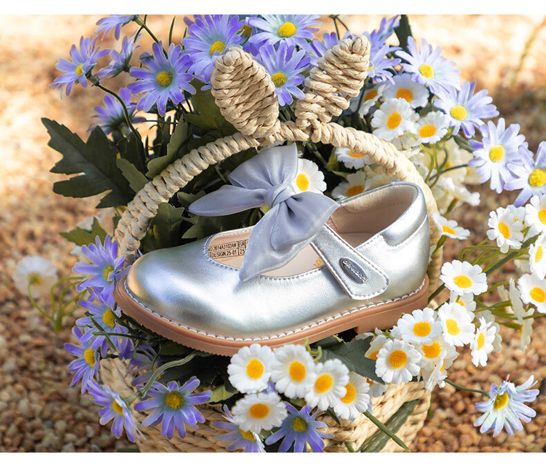 DR·KONG Autumn Girls' Princess Bowknot Performance Formal Shoes 2B14A3102AW Silver Size 26 9