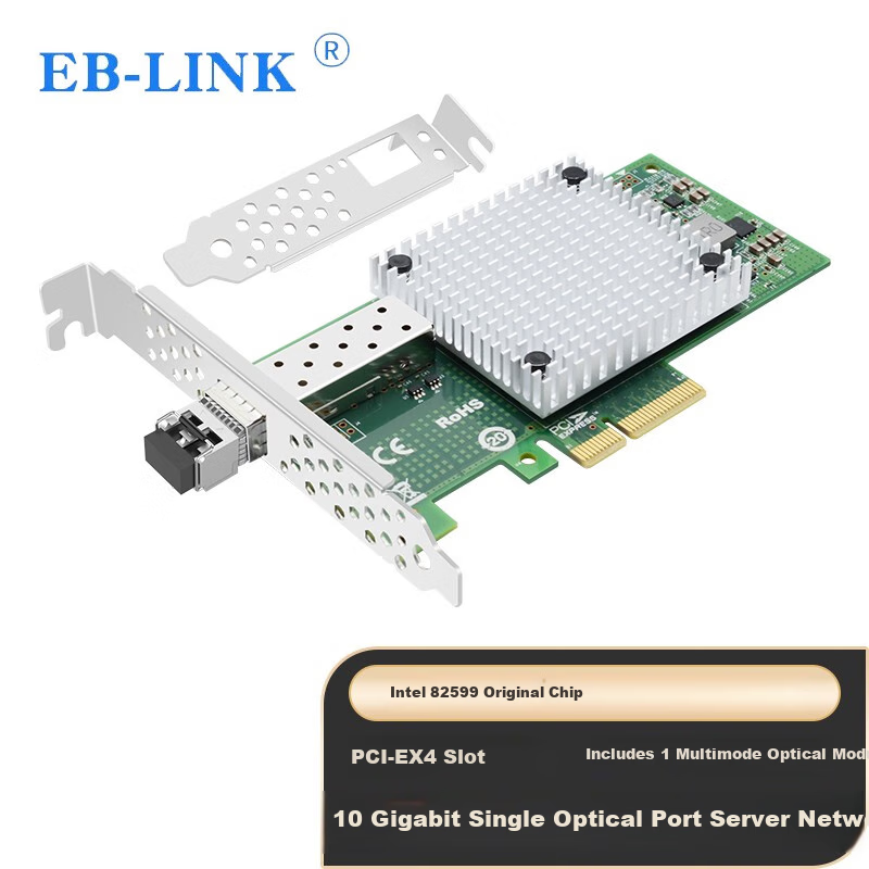 EB-LINK Intel 82599 Chip PCI-E X4 10 Gigabit Single-Port 10G Fiber Optic Network Card with SFP+ Multi-Mode Optical Module X520-SR1 Server Network Adapter