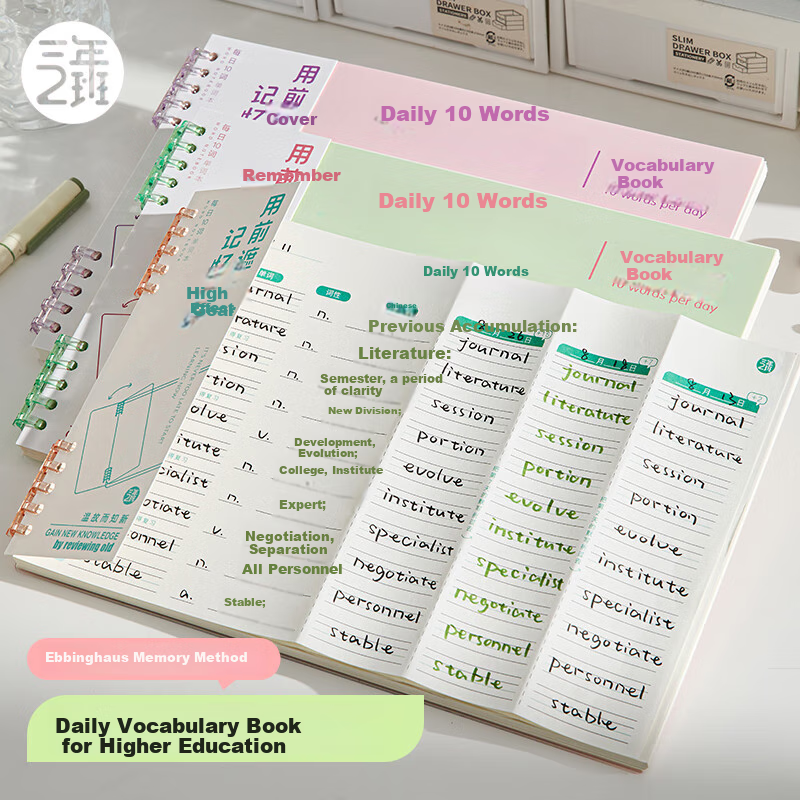 Sannianerban B5/40 English Vocabulary Notebook for Primary And Middle School Students, Word Memorization Tool for Postgraduate Entrance Exam, Ebbinghaus Forgetting Curve, Word Dictation Loose-Leaf Pages, Daily 10 Words, Starry Sky Blue And White