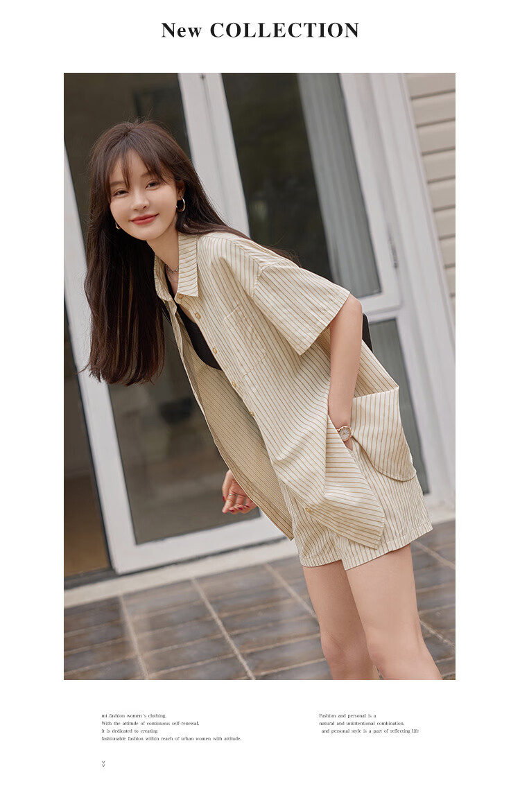 MT Casual Street Style Summer Simple Striped Polo Short Sleeve Shirt with Elastic Large Patch Pocket Shorts Set 7