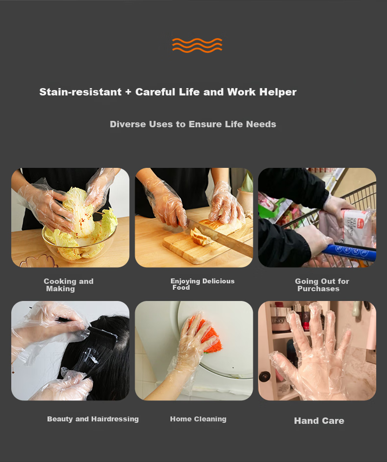 Jiecheng Disposable Transparent Thickened Food-Grade Kitchen PE Gloves for Eating Crayfish, 200 Pieces Per Box, Pull-Out Style 10