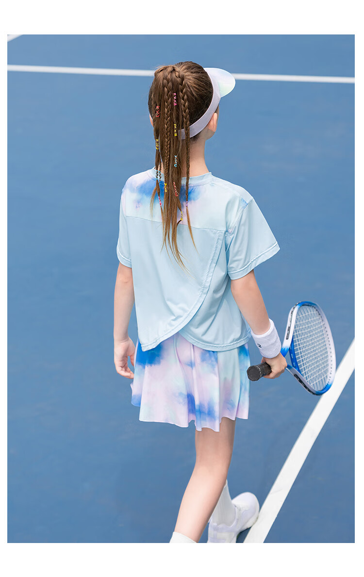 Qidong [Hanshuishuishui] UPF200+ Girls' Quick-Dry Sports Set, Summer Badminton Training Outfit, Purple, Size 160 12
