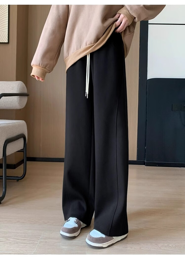 Huili Black Pants for Women, 2026 New Spring And Autumn Style, Loose-Fitting Sweatpants, Slimming Casual Pants, Wide-Leg Straight Trousers for Petite Figures 13