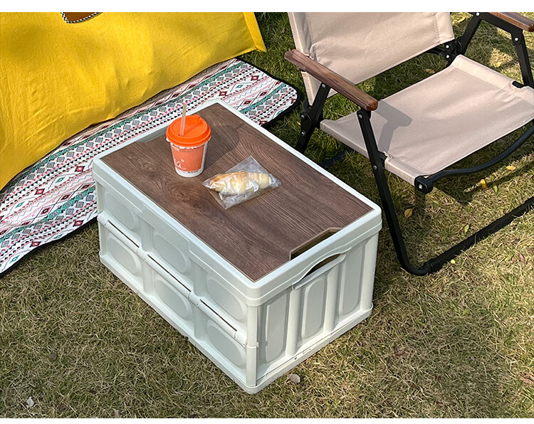 OurunZhe Outdoor Storage Box Camping Folding Box Car Trunk Organizer Utility Box Wooden Lid Portable 8