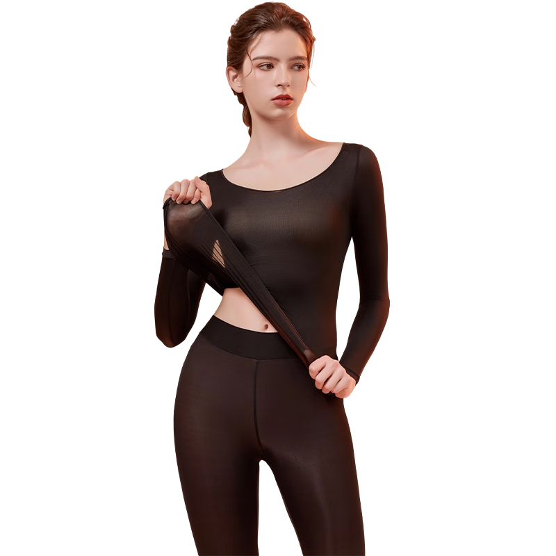 MOXTOC Ultra-Thin Thermal Underwear Set for Women Autumn Winter Yoga Dance Heat Energy Base Layer Top and Bottom