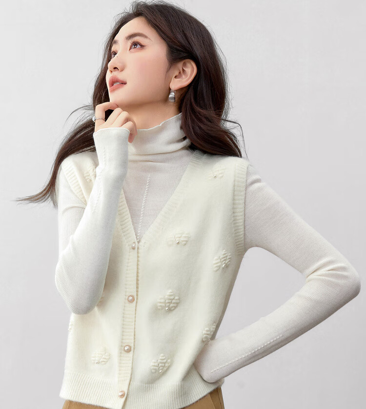 Sentubila Women's Commuter V-Neck Knit Vest Autumn Thick Warm Single-Breasted Sleeveless Textured Stretch Outerwear Top 8