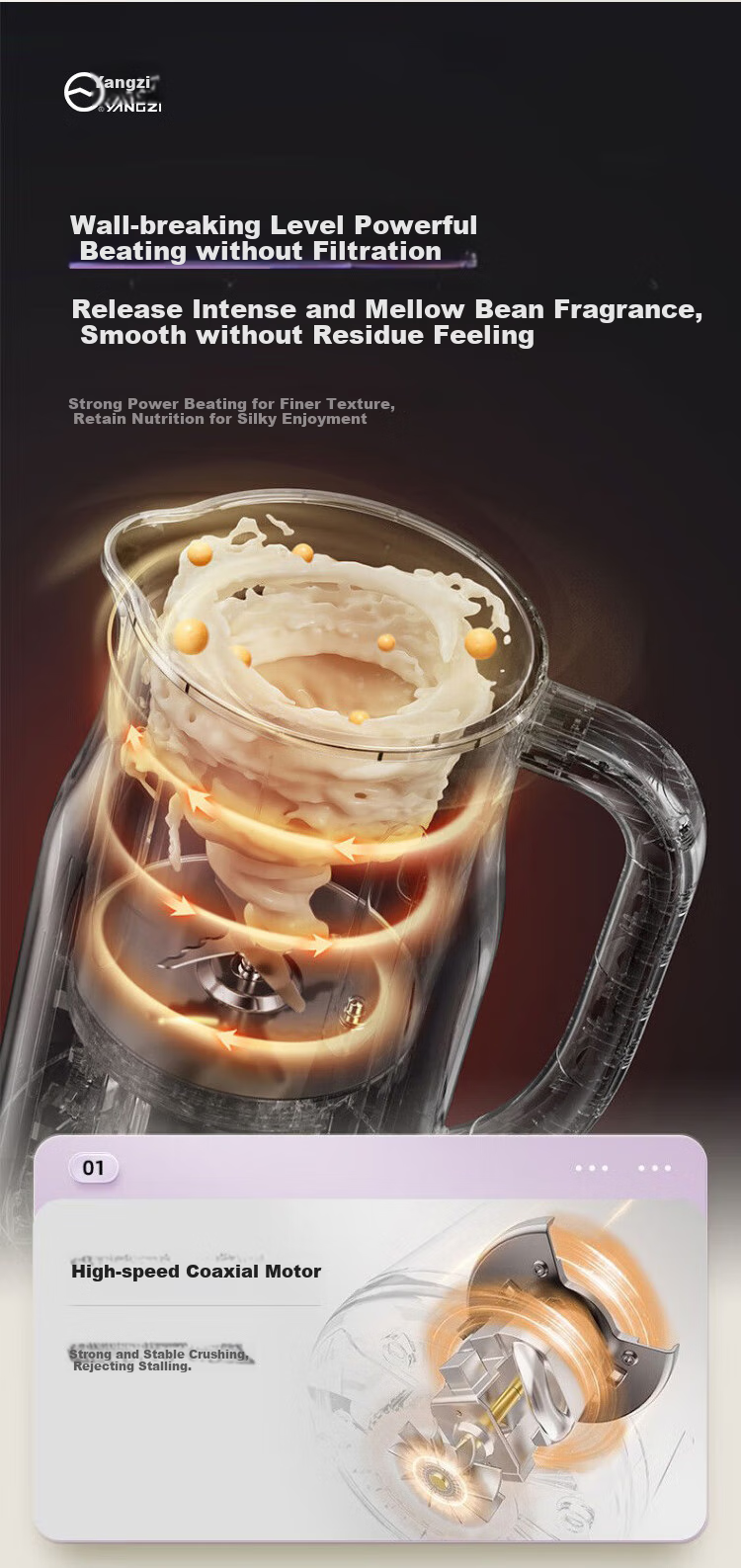 YANGZI Blender with Soundproof Cover, Compact Soy Milk Maker, Automatic Juicer, Baby Food Supplement Soy Milk Machine, Multifunctional No-Wash No-Filtration 1.2L [Douyin Popular Model] QHD-009C 4