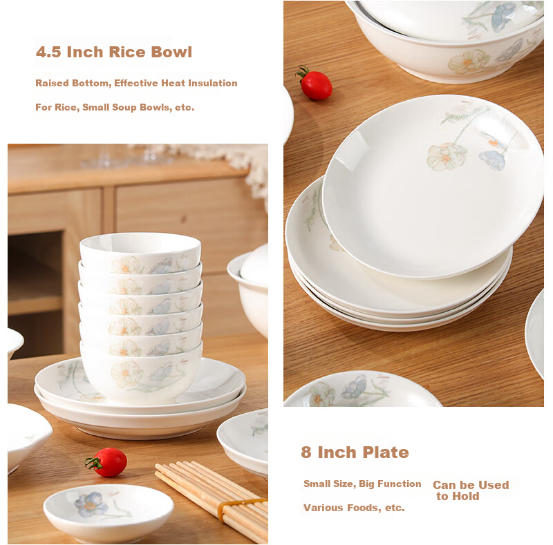 Jieyajie Ceramic Dinnerware Set, Home Use, Complete Bowl And Plate Set in Gift Box, Dishwasher Safe, 26-Piece Lotus Patter 9
