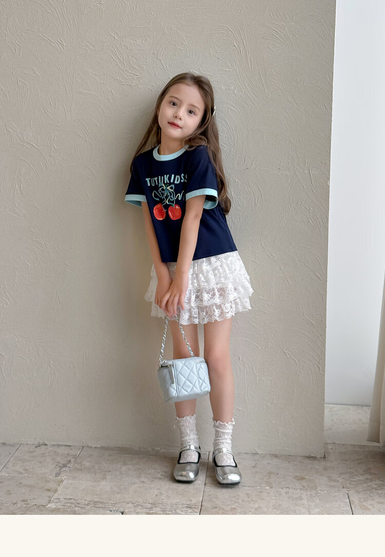 Tutuxiaoxiang Girls' Short Skirt, Children's Cake Skirt, Parent-Child Dress, Lace Midi Skirt, Black, Size 120, Height Approximately 120cm 14