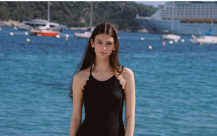 Atlanticbeach 2025 New Popular Halter Neck One-Piece Swimsuit for Women, Summer Hot Spring Vacation Backless Tummy-Covering Little Black Dress-Style Swimwear 1