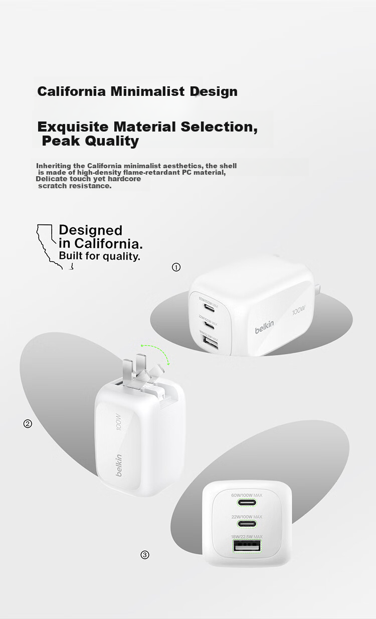 BELKIN Apple Charger, 100W Gallium Nitride 3-Port Fast Charging Adapter, Power Supply for Apple IPhone 17 Tablet, Compatible with PD3.1 And PPS Protocols 12