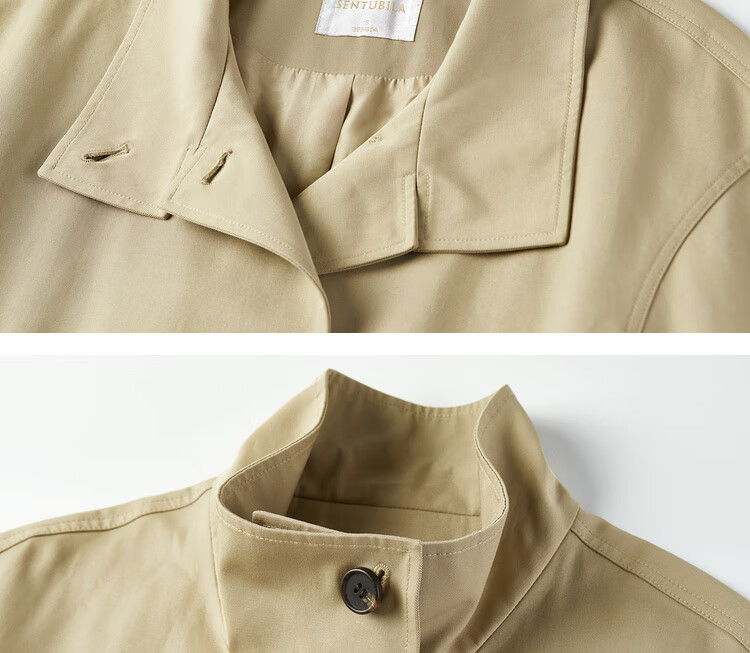 Sentubila British Style Cotton Blend Toggle Coat for Women Autumn Loose Slim Color Block Drop Shoulder Mid-Length Outerwear 11