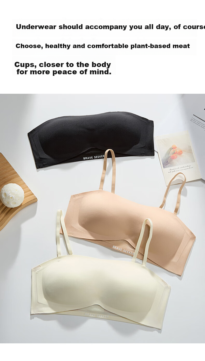 Bandgewoo White Strapless Bra, Non-Slip, Push-Up, Anti-Sagging, Bandeau Style, Invisible, Seamless, Thin Chest Wrap, Detachable Straps 2