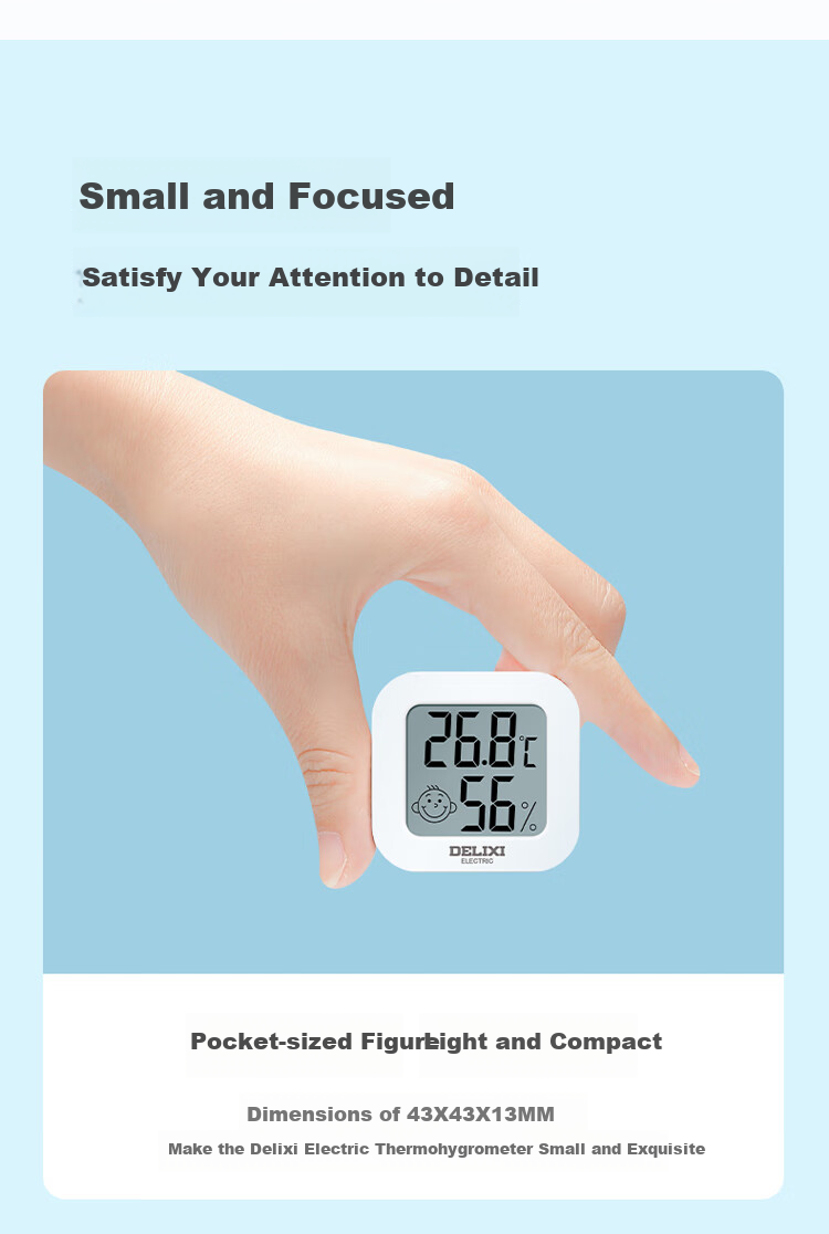 DELIXI ELECTRIC Home Indoor Thermometer with Smiley Face, Baby Room Alarm Clock Timer Electronic Digital Display Temperature And Humidity Meter Thermometer 11