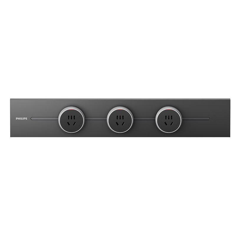PHILIPS Surface-Mounted Track Socket Switch Socket Panel Wall-Mounted No Slot Required Movable Sliding Track Panel Sideboard Rail-Type Sliding Power Strip 50cm Track + 3 Adapters Black