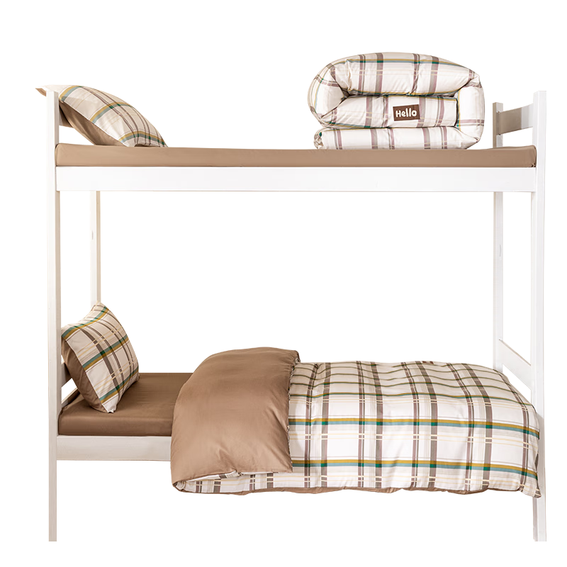 Hengyuanxiang Class A Pure Cotton Dormitory Six-Piece Set (Three-Piece Set + Pillow Core + Duvet Core + Mattress Pad), Complete Set of Quilt And Mattress Pad, Green Plaid