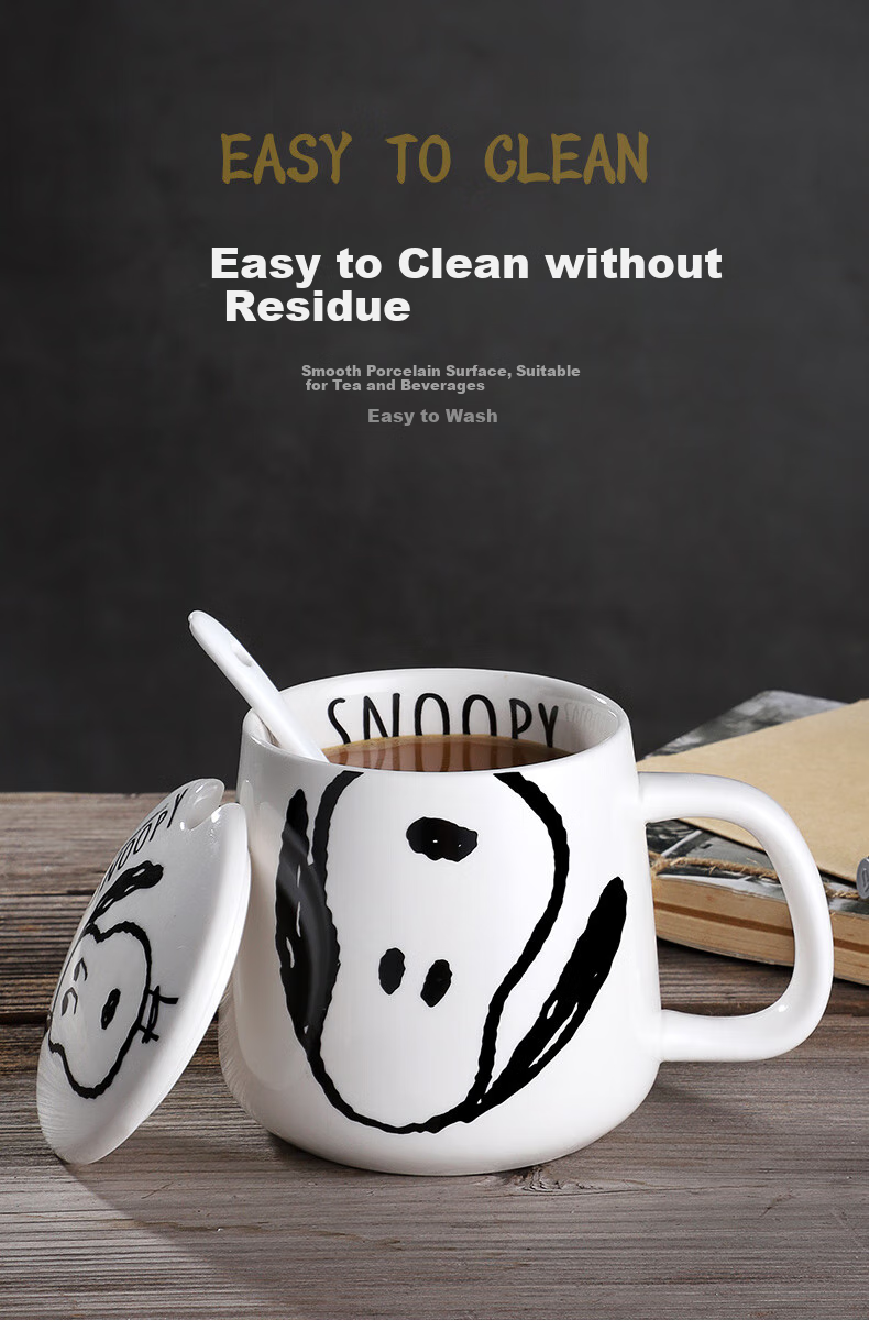 SNOOPY Ceramic Mug with Single Handle And Lid for Men And Women, Creative Office Cup for Couples, Home Use for Drinking Water, Breakfast, Milk, Coffee 7