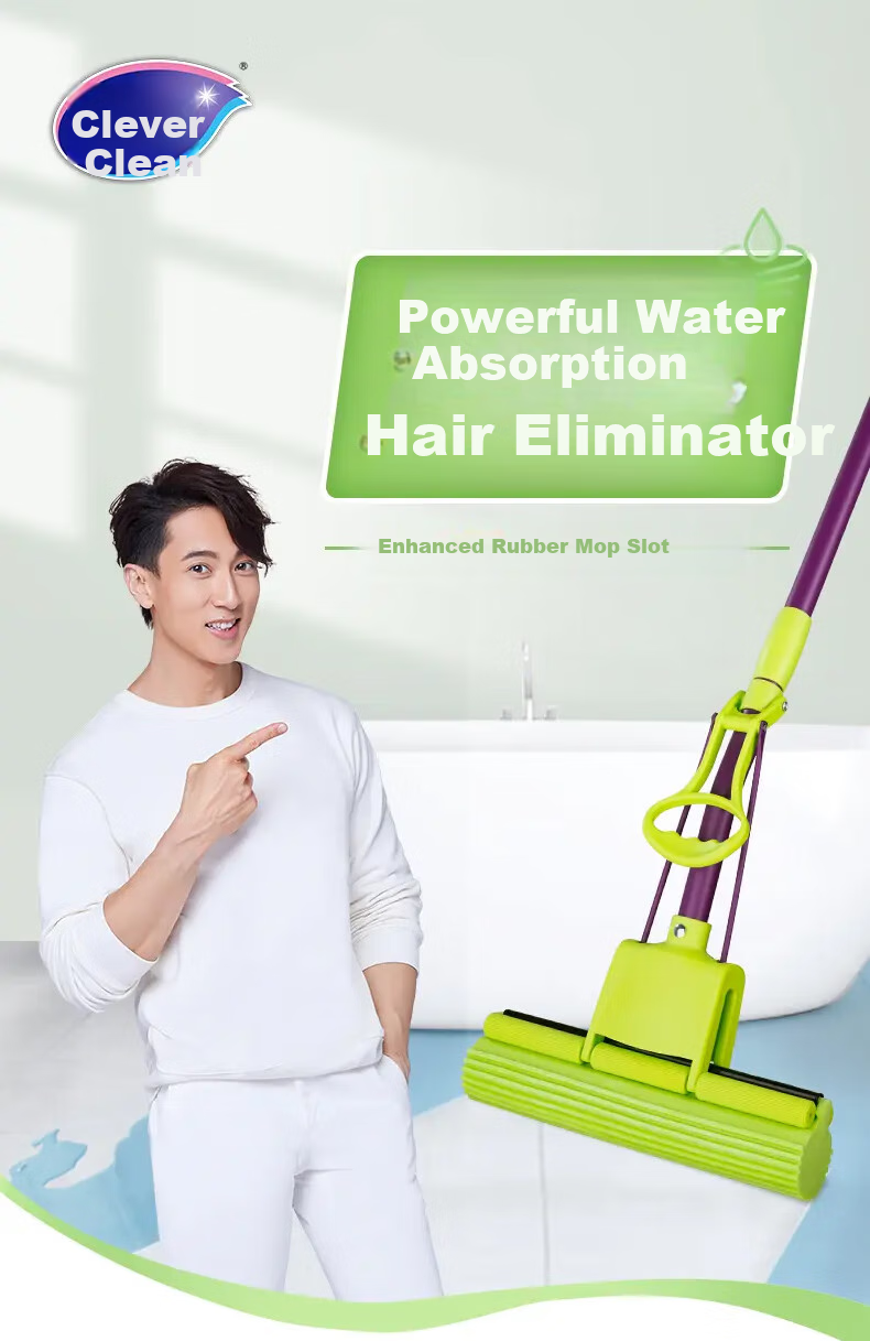 MIAOJIE Sponge Mop, 27cm Handle Length, 120cm Total, 2 Heads, Roller-Type, Lazy Person's Household Use, All-In Cleaning, No Hand Washing Required, Sponge Absorbent 2