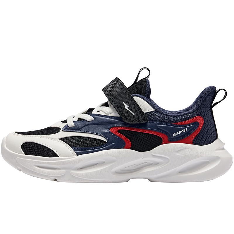 ERKE Kids Casual Shoes Boys and Girls Big Children Leather Mesh Running Shoes Black/Cove Blue/Microcrystalline White Size 33