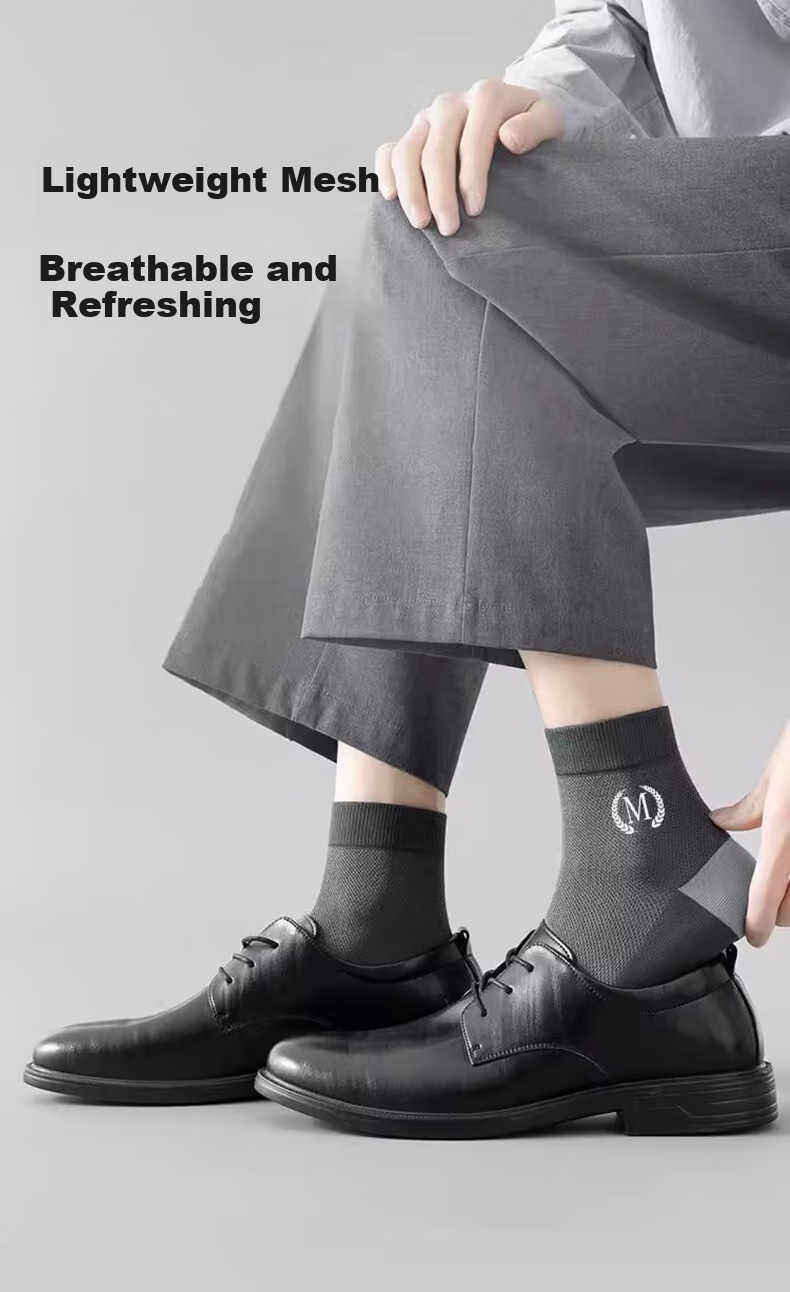 Mianshisan Men's Mid-Calf Socks, Summer Thin Mesh Breathable Antibacterial Deodorant Business Casual Summer Socks, Pack of 10 Pairs 1