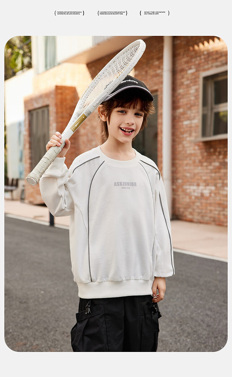 ASK JUNIOR Boys' Long Sleeve Sweatshirt 2026 Spring New Irregular Panel Casual Youth Top 8
