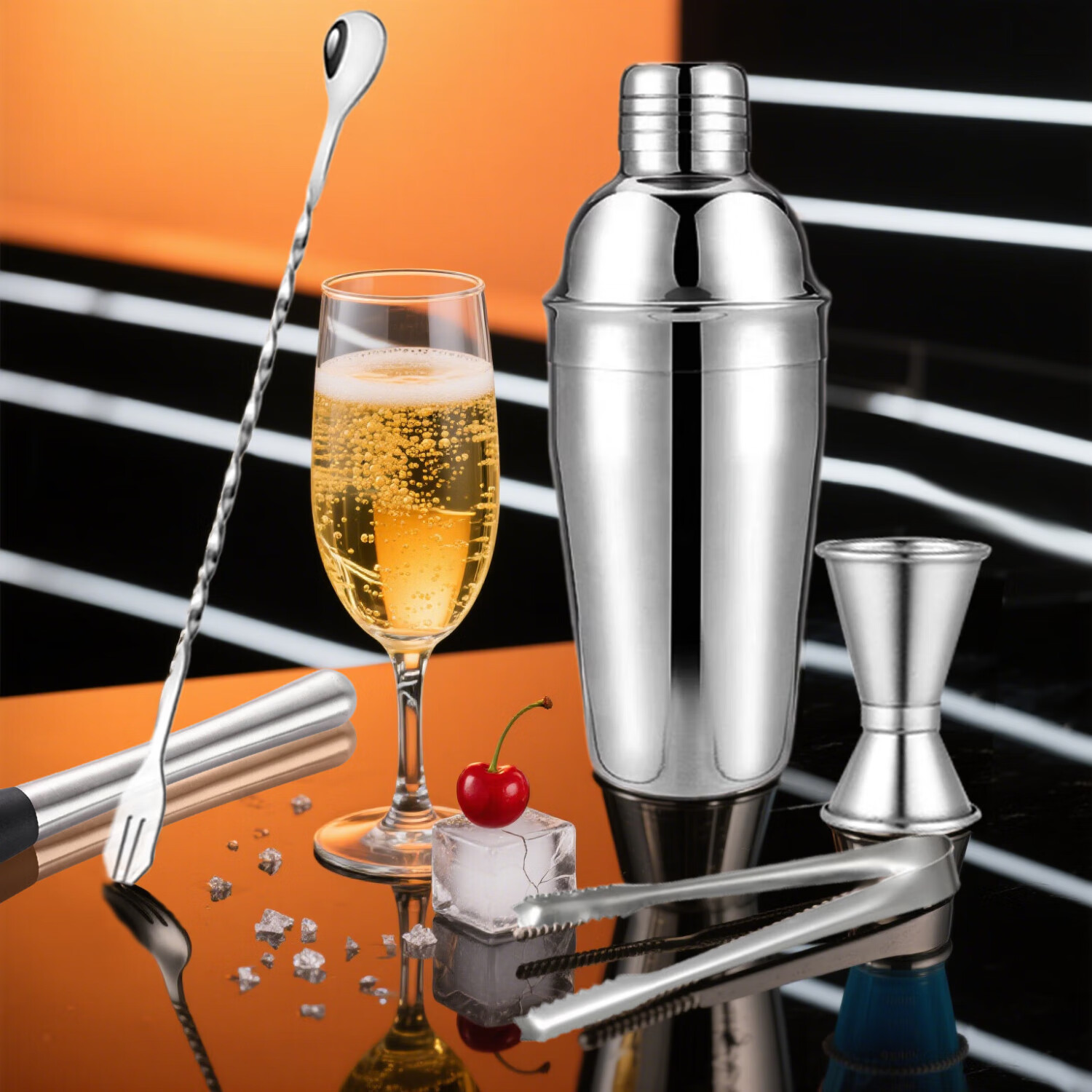 Jekero Stainless Steel Cocktail Set, Bar Tools, Shaker Cup, Cocktail Maker, Hand-Shaken Lemon Tea Tool Set, 5-Piece Set