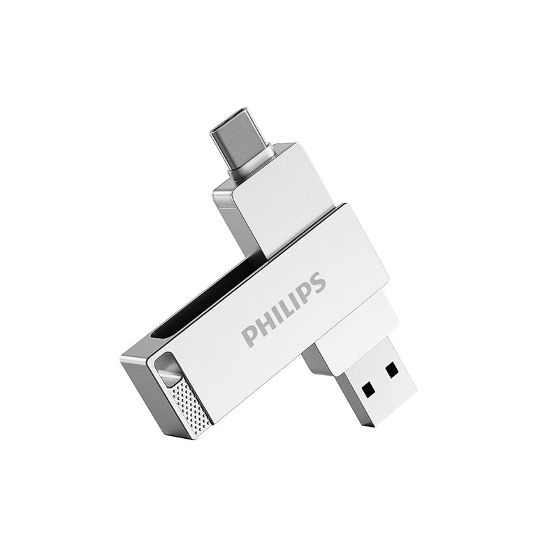 PHILIPS 256GB Type-C USB3.2 Dual Interface Mobile USB Drive High-Speed Dual-Head USB Drive Compatible with Android, Apple, and Laptop 61UT-M Silver