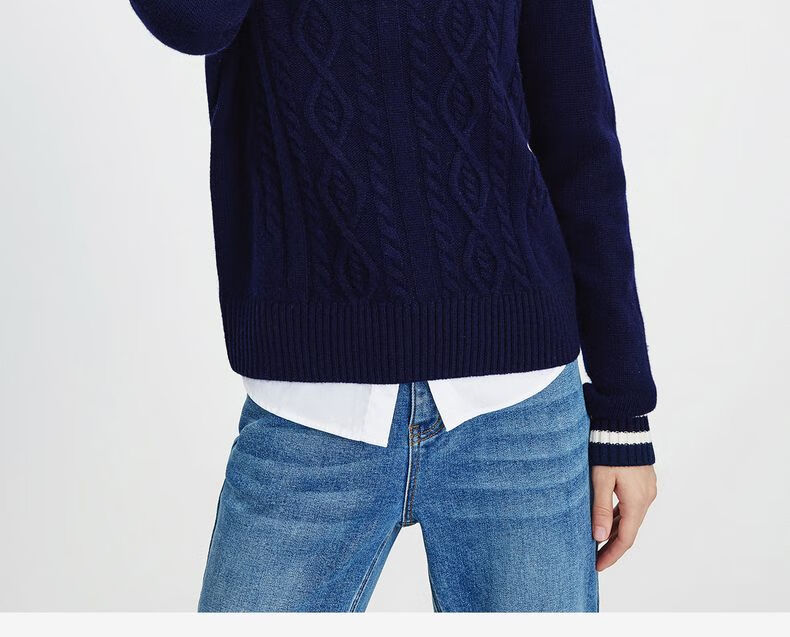 Navikail Italian Small Sailboat Women's Full Wool Commuter Sweater Half-Open Collar Knitwear 2334044501 White L 1