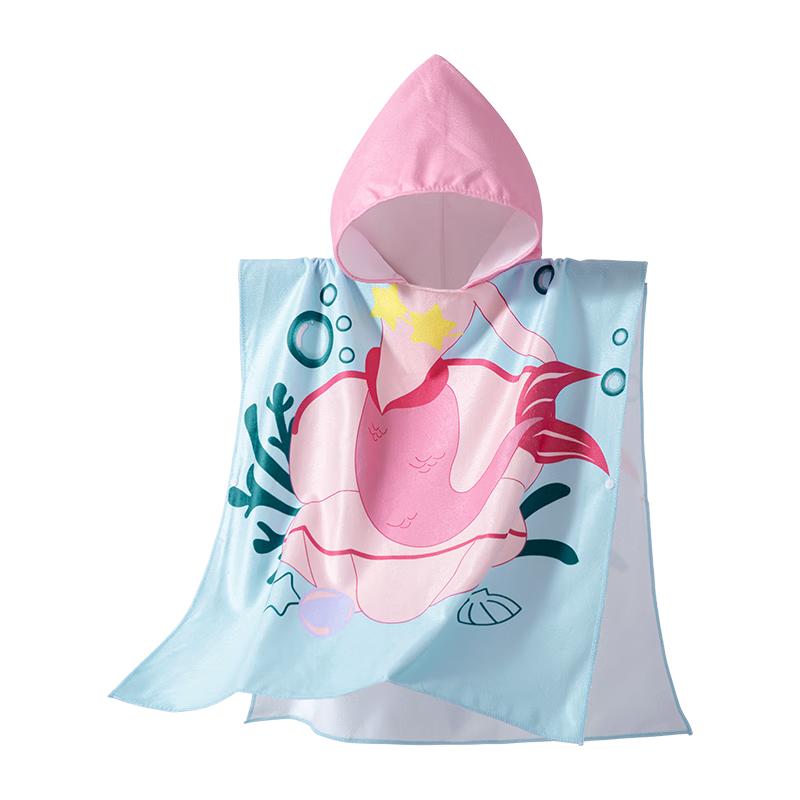 Tongyan Kids Hooded Cape Beach Towel Baby Swimming Robe Mermaid Duoduo