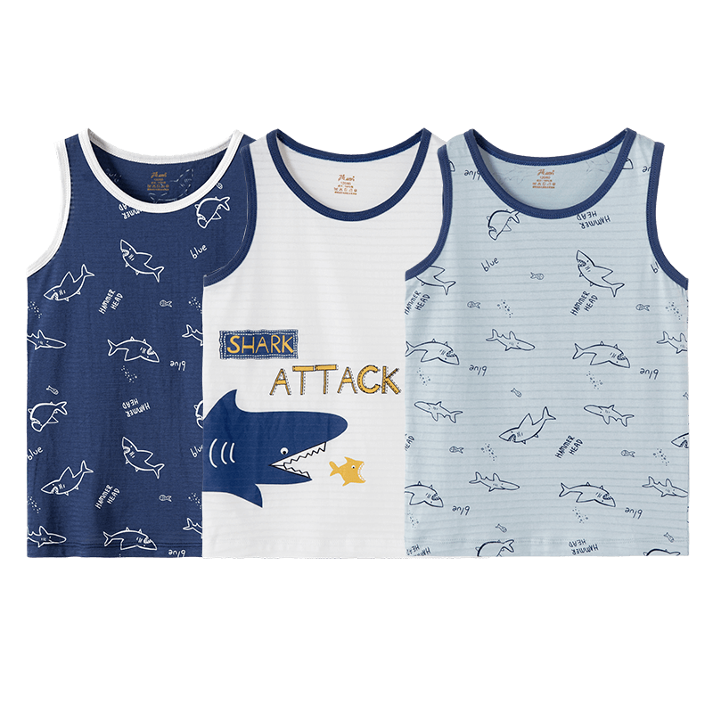 Dingguagua Kids Vest 3-Pack Cotton Striped Summer Breathable Thin Sleeveless Boys Base Shirt Set 1 Size 160