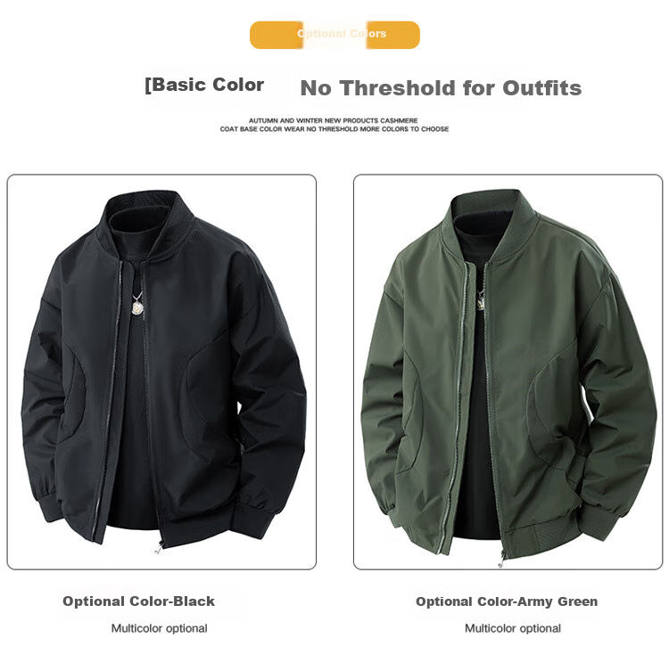 Wassup Sohot Men's Jacket, Spring And Autumn Pilot Coat, Casual Loose Workwear Baseball Uniform for Men, Black, 3XL 4