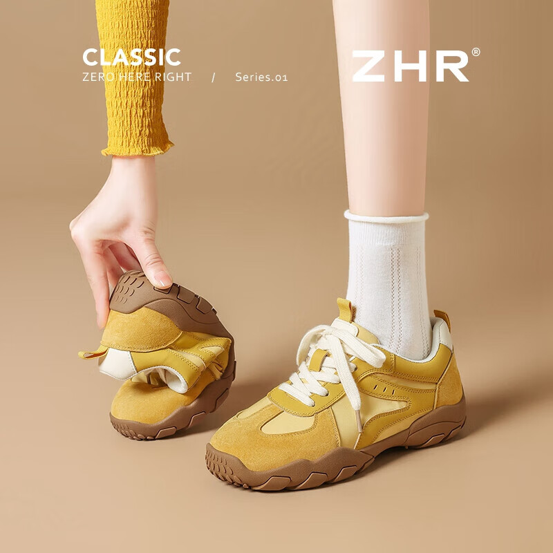 ZHR Outdoor Sports Shoes for Women, Retro Style Hiking Casual Shoes with Soft Soles, Women's Training Shoes, QS52 Yellow Size 39