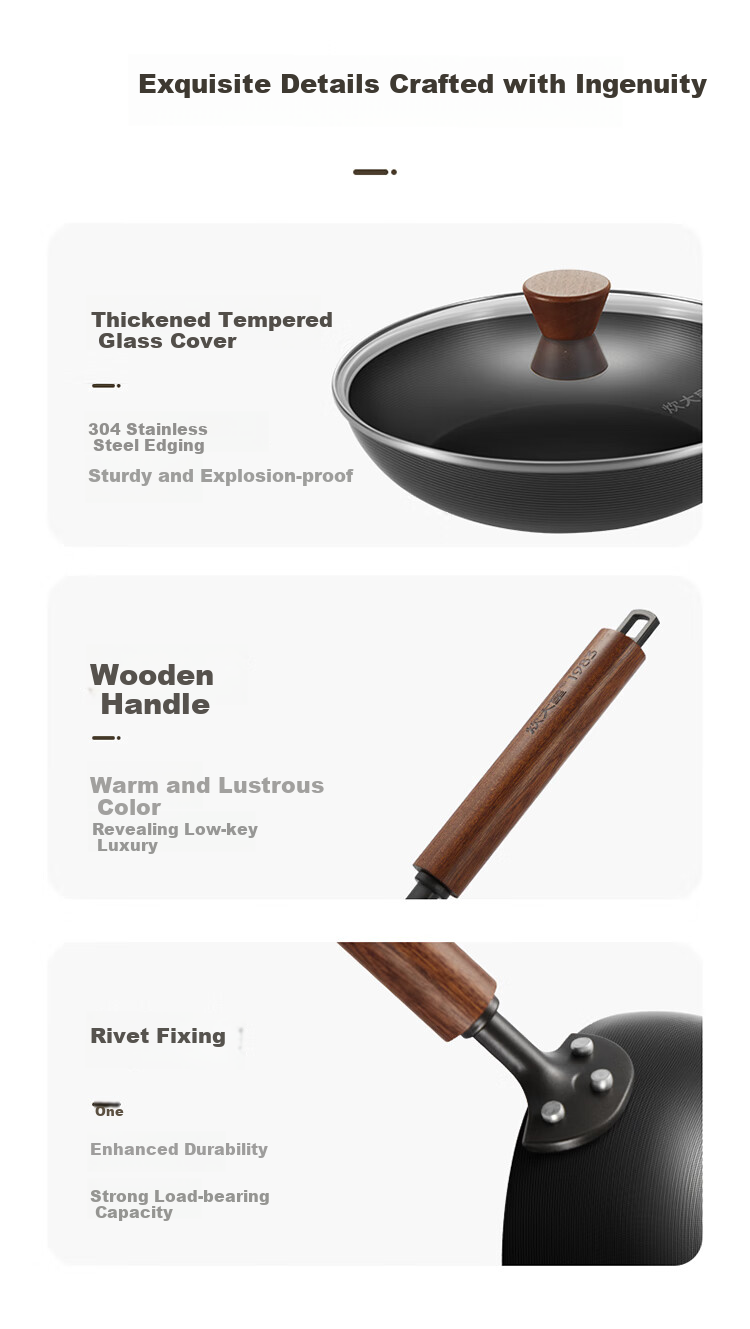 COOKER KING Non-Stick Frying Pan without Chemical Coating for Home Use, Pancakes, Steak, Induction Cooker, Small Iron Wok, Cast Iron Skillet, 24cm 16