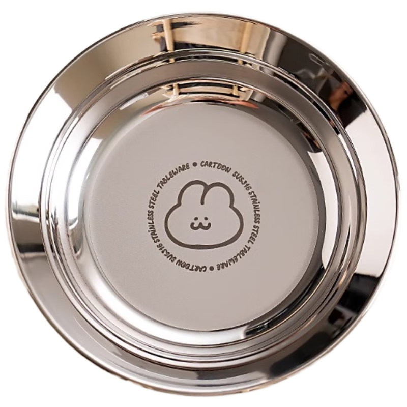 Onlycook 316 Stainless Steel Plate, Dish And Bowl Set, Cartoon Round Plates for Home Use, Children's Baby Food Tableware, 16cm Little Rabbit Desig