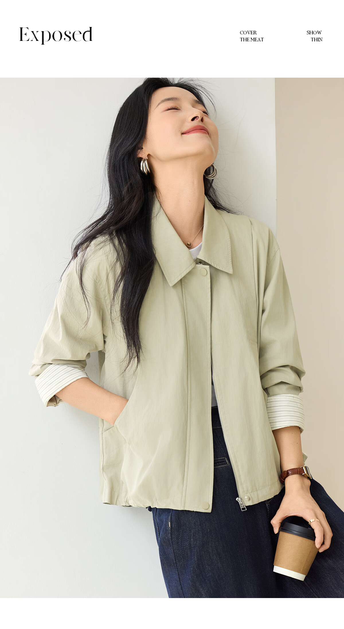 Chushen Spring Autumn Casual Jacket for Women Fashion Lapel Decorative Lines Simple Short Petite Coat Top S53D016 11