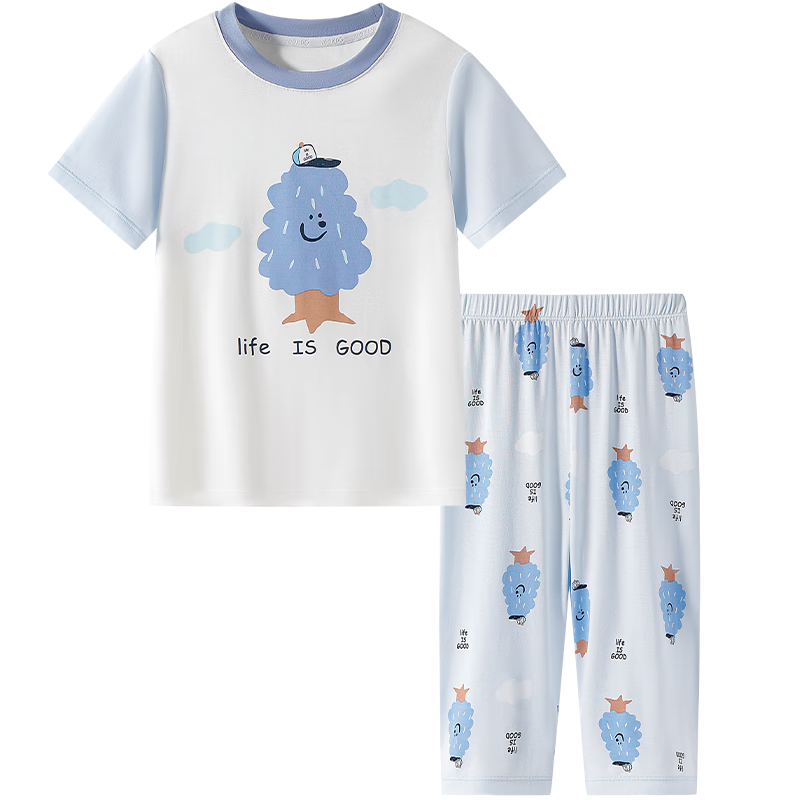 YEEHOO 50S Lenzing Modal Summer Lightweight Children's Pajamas 7A Antibacterial Amino Acid Skincare Boys and Girls Homewear