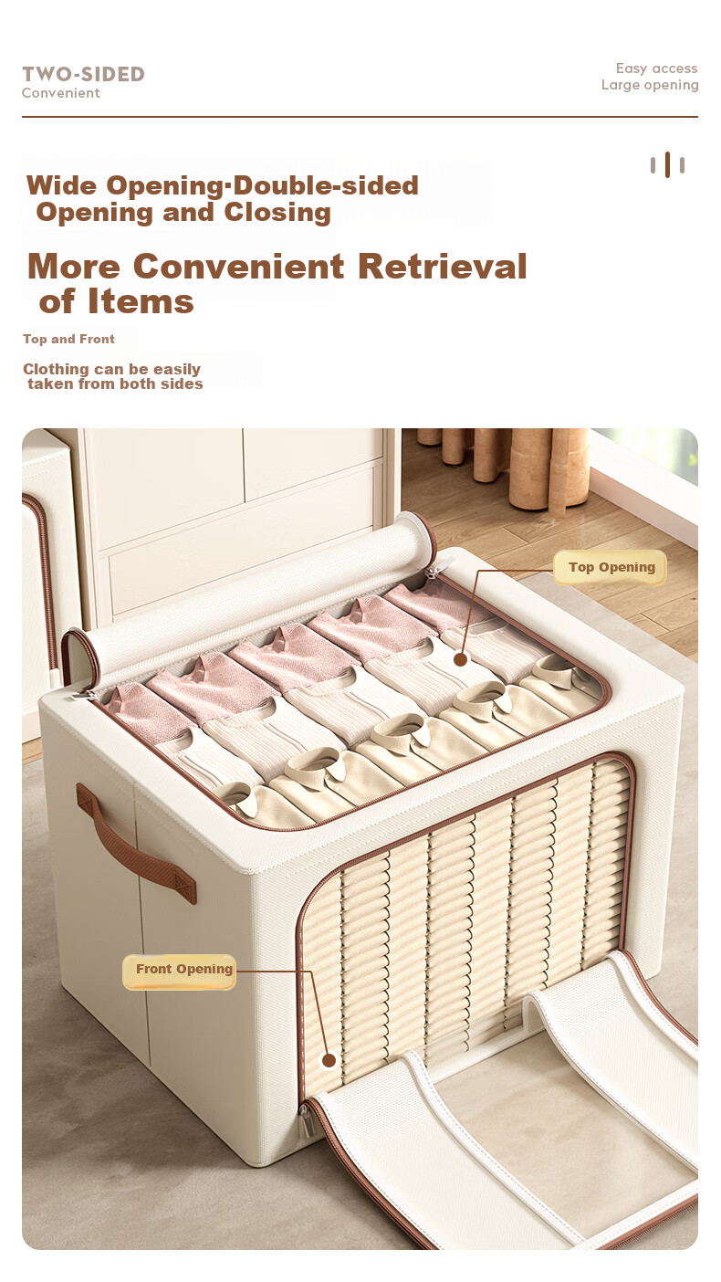 Baicaoyuan Oxford Fabric Storage Box, Clothes And Quilt Organizer, Wardrobe Storage Container, 66L Beige, 1 Piece 2