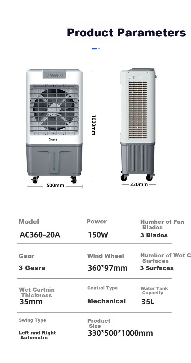 Midea Air Cooler, Industrial Cooling Fan, Powerful Cooling Water-Cooled Air Conditioner with Ice Pack, Commercial Cooling Machine for Large Areas, AC320-23A 14