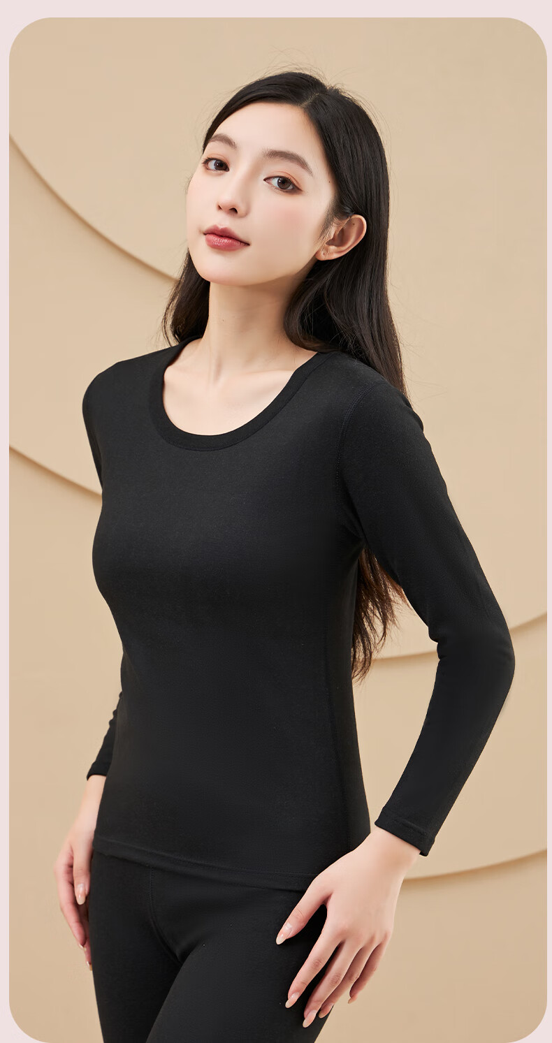 LangSha Women's Fleece Autumn Thermal Underwear Set 10A Antibacterial Wool Mulberry Silk Heat-Generating Base Layer Anti-Static Warm Innerwear 12