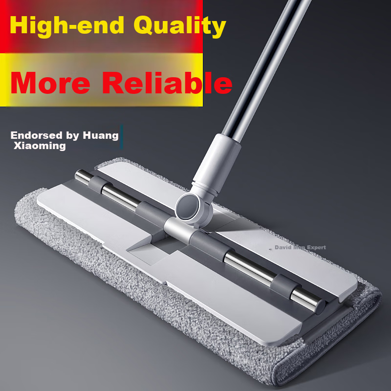 Dawei Cloth-Clamped Flat Mop, 39.5cm Handle Length, 135cm Total Length, Large Cloth Set with Extra Cloth, Jumbo Size, Snap-Button Design P8