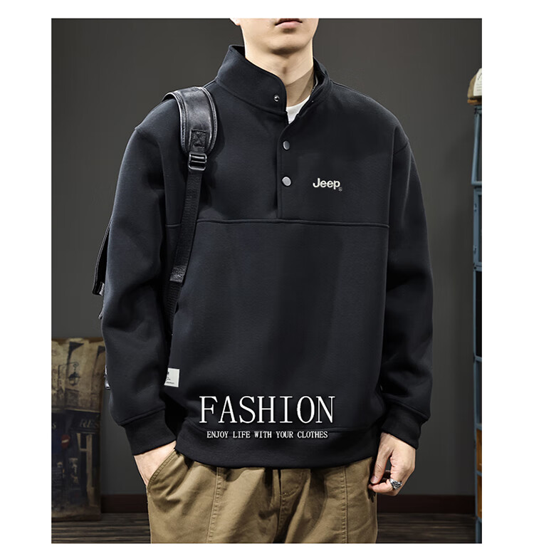 JEEP Men's Sweatshirt, Spring And Autumn Heavy Embroidery Base Layer, Casual Trendy Top for Men, Black, Size L 2