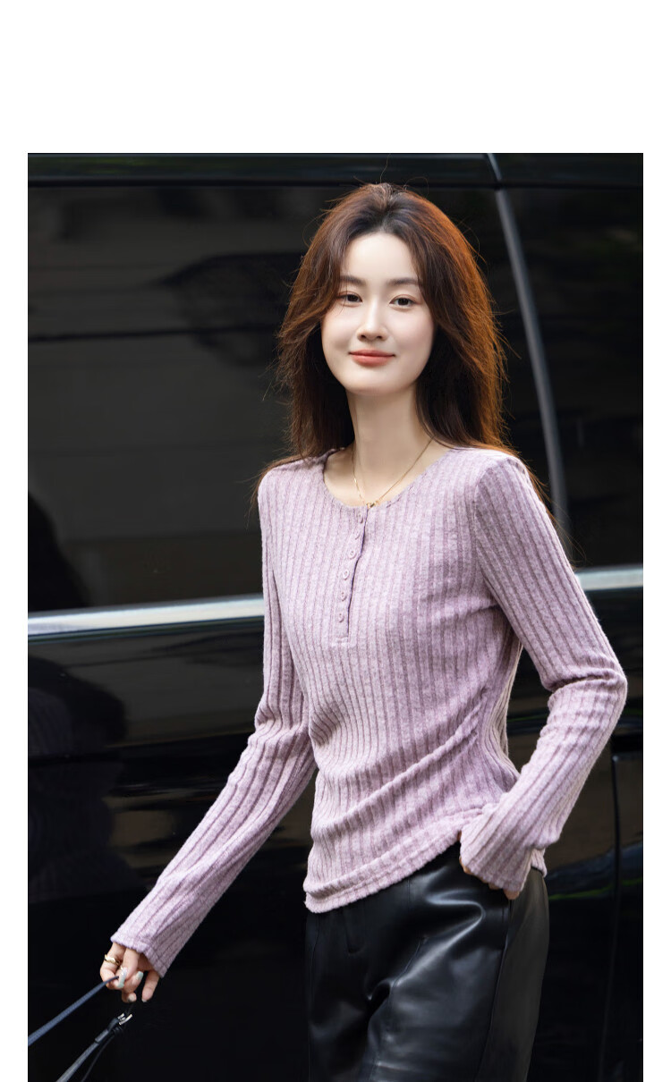 Dme [Jingshu Representative], Autumn Intellectual Commuter Button-Up Decorative V-Neck Lace Patchwork Slim-Fit Women's T-Shirt 4