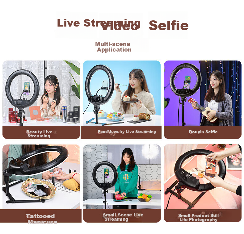 JINBEI EFR-36 Circular Fill Light, LED Mobile Phone Live Streaming Stand Light, Face Light for Streamers, Selfie Photography Beauty Light, Round Cosmetic Tattoo Photography Lighting 2