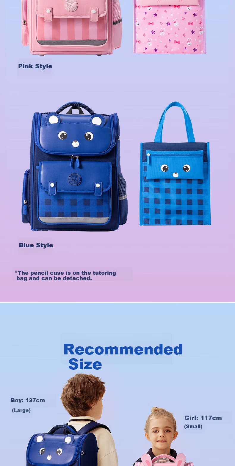 Deli Cartoon Schoolbag for Elementary Students, Spine-Protecting Large Capacity Backpack, Blue Bear Design for Grades 3-6 9