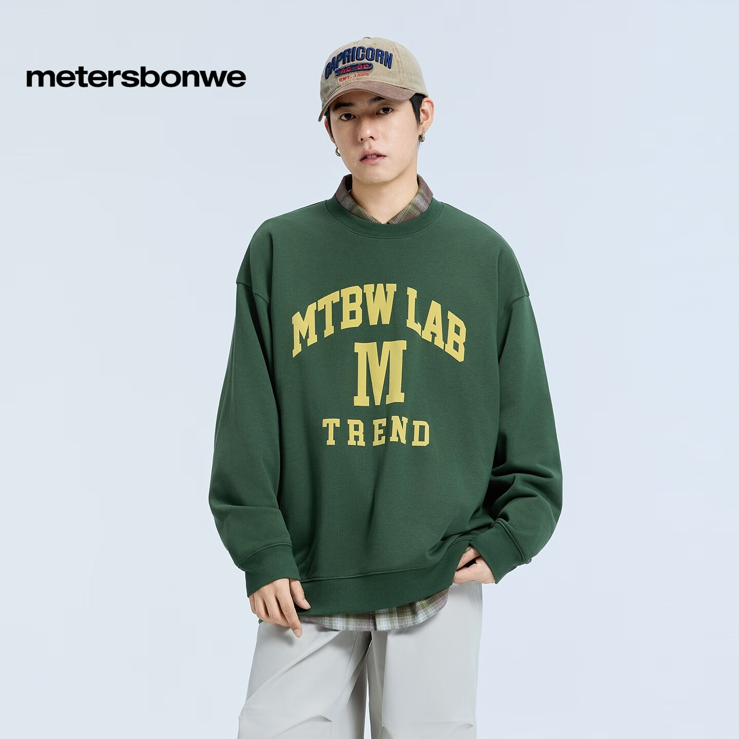Meters Bonwe [Same As in Mall] Sweatshirt, Unisex Versatile Casual Couple Outfit, Loose-Fitting Color-Block Spliced Long Sleeve