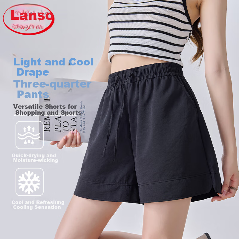 LangSha High Waist Sports Shorts Women Summer Three Split Ice Silk Shorts Thin Loose Wide Leg Women's Pants