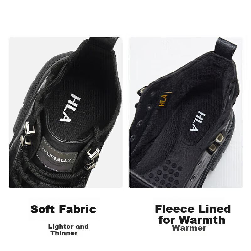 HLA Martin Boots, Men's Casual Shoes, Autumn And Winter Work Shoes for Men, HAAGZM4AB70567, Black with Fleece Lining, Size 41